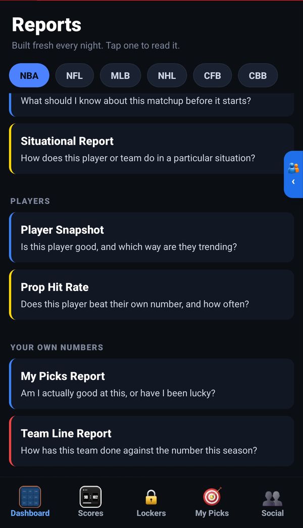 A nightly matchup report